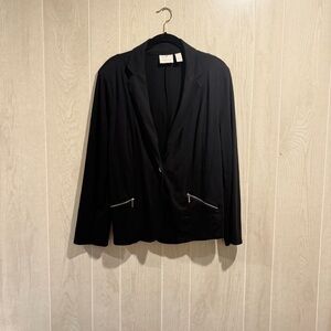 Chico's Black Blazer with Silver Zipper Details, shoulder pads- M